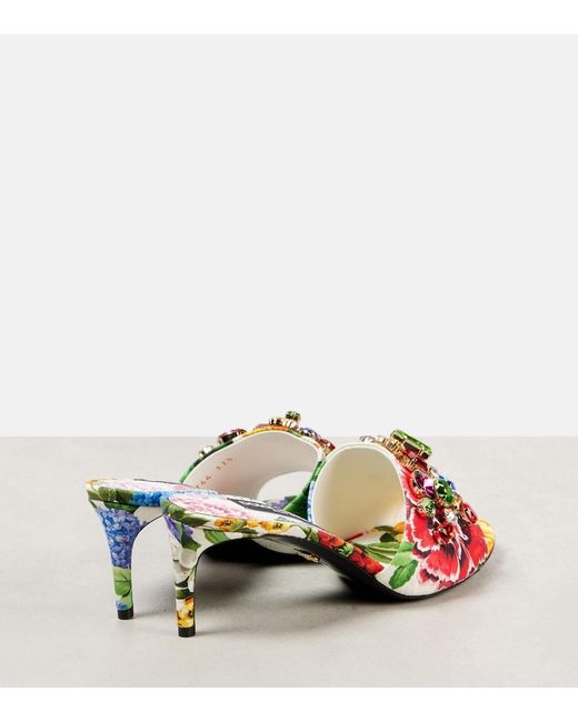 Dolce & Gabbana White Kiera Floral Embellished Brocade Mules