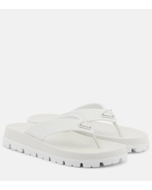 Prada White Leather-trimmed Thong Sandals