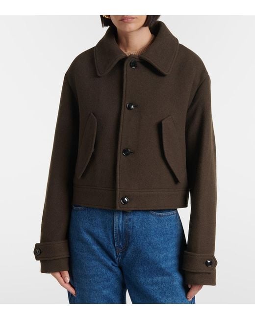 AMI Brown Shearling-Trimmed Virgin Wool Jacket