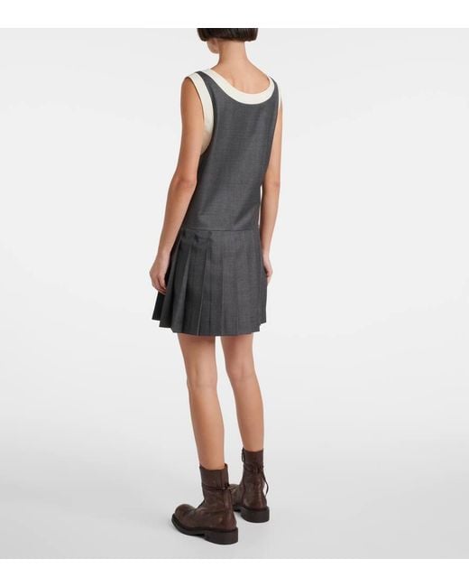 Miu Miu Gray Logo Wool Grisaille Minidress