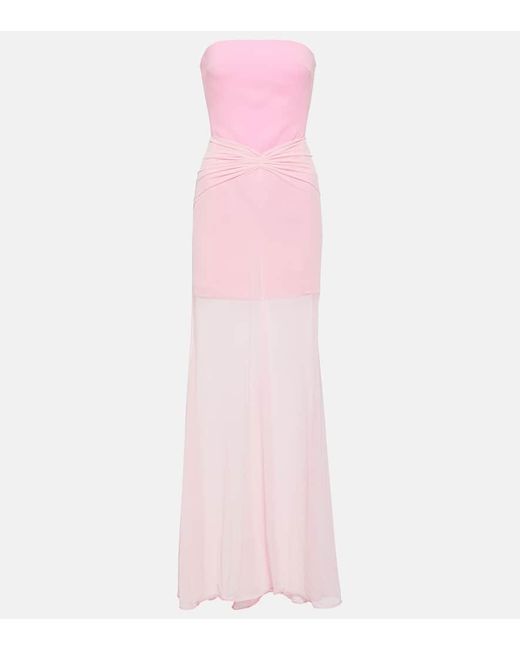David Koma Pink Tulle-trimmed Ruched Bustier Gown