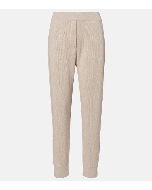 Brunello Cucinelli Natural Ribbed-Knit Cashmere-Blend Tapered Pants