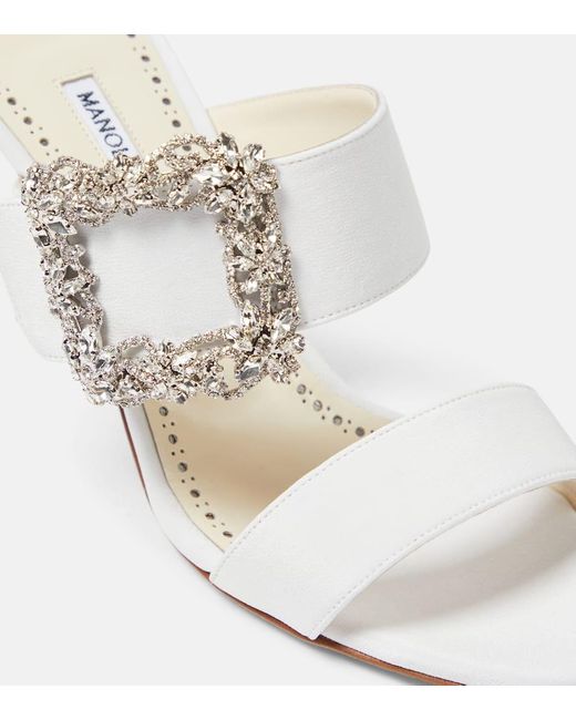 Sandali Gable Jewel 90 con cristalli di Manolo Blahnik in White