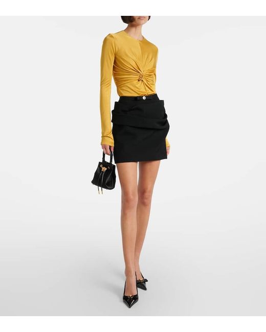 Minifalda De Gabardina De Lana Virgen Versace de color Black