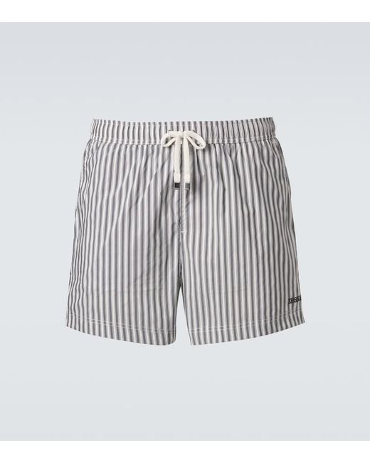 Zegna White Striped Swim Trunks for men