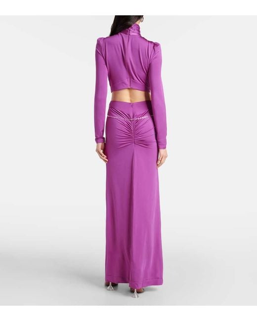Rabanne Purple Cutout Crystal-Embellished Jersey Gown