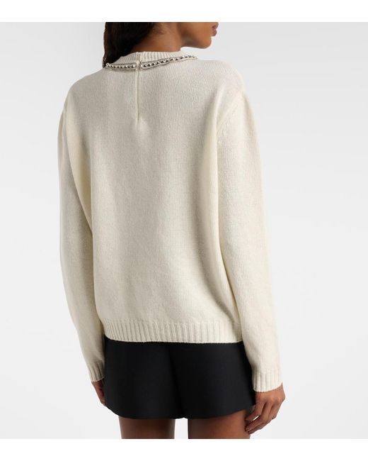 Valentino White Embellished Bow-Detail Virgin Wool Sweater