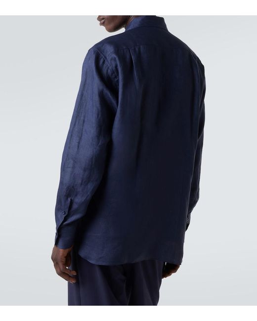 Saman Amel Blue Linen Shirt for men
