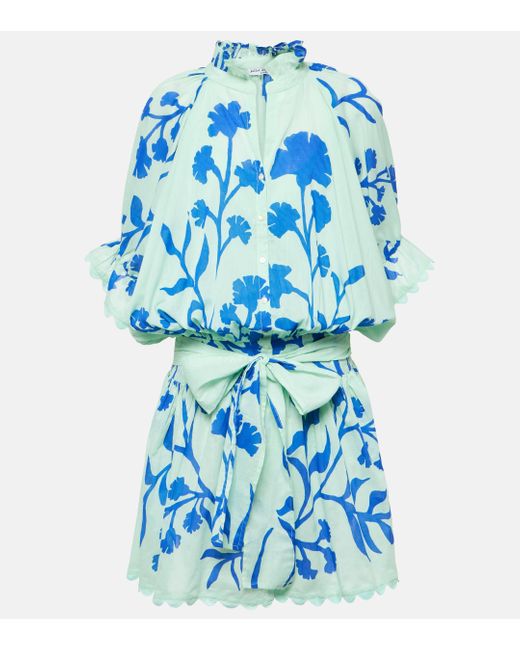 Juliet Dunn Blue Floral Cotton Shirt Dress