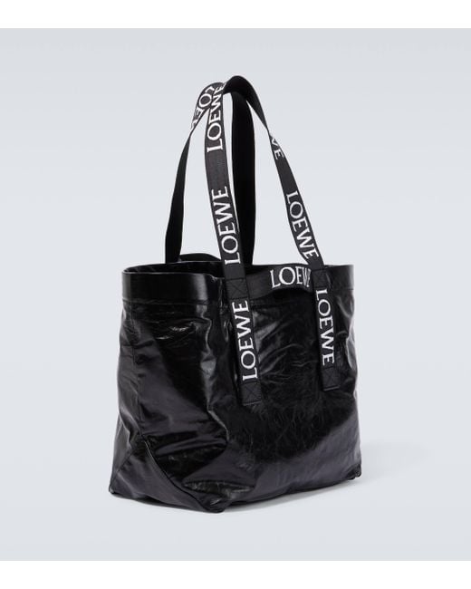 Loewe Black Fold Shopper Leather Tote Bag for men
