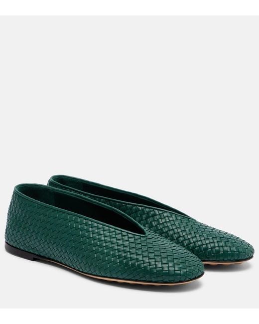 Bottega Veneta Green Rosa Intrecciato Leather Ballet Flats