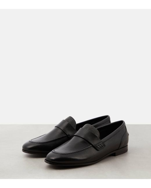 Brunello Cucinelli Black Monili-embellished Leather Loafers