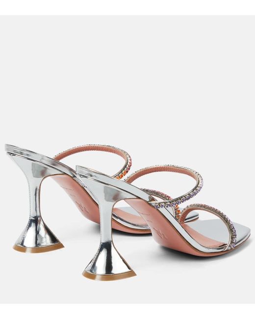 AMINA MUADDI Pink Verzierte Sandalen Gilda mit Metallic-Leder