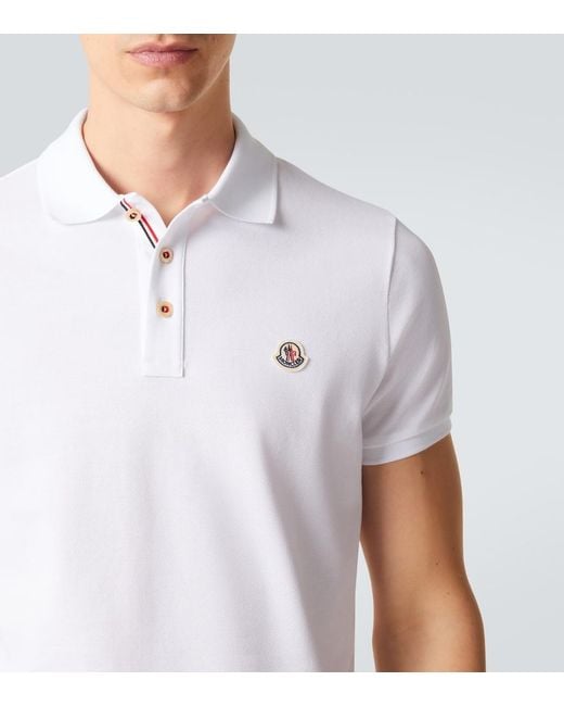 Moncler White Cotton Pique Polo Shirt for men