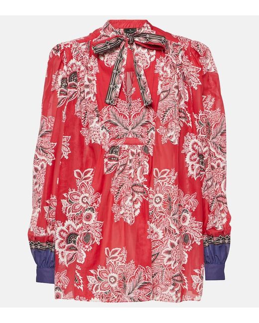 Etro Red Printed Cotton And Silk Blouse