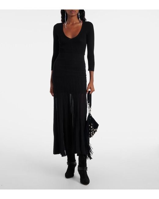 Isabel Marant Black Ezra Pleated Semi-Sheer Crepe Skirt
