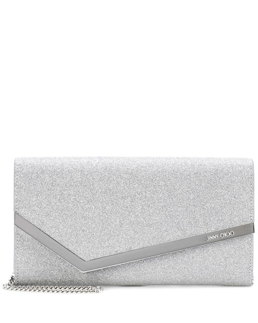 Jimmy Choo Leather Emmie Glitter Clutch in Silver (Metallic) Lyst