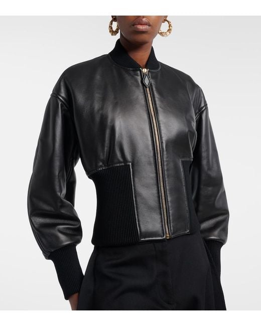 Alaïa Black Leather Bomber Jacket