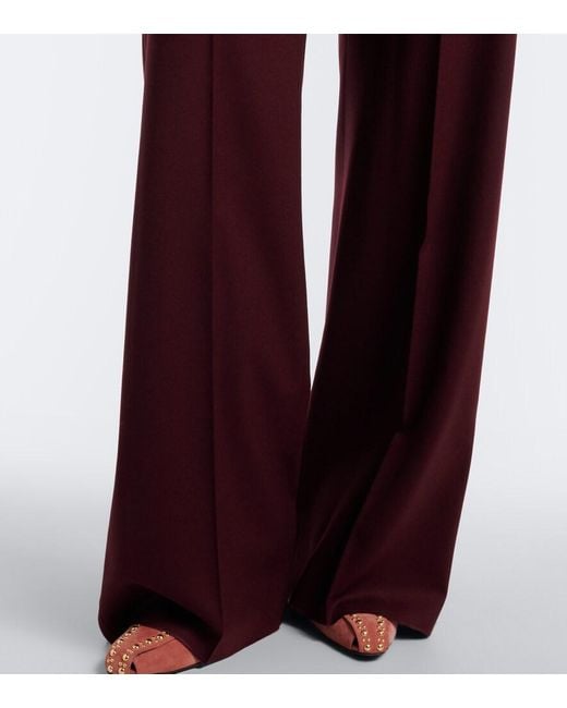 Max Mara Red Wool-Blend Wide-Leg Pants