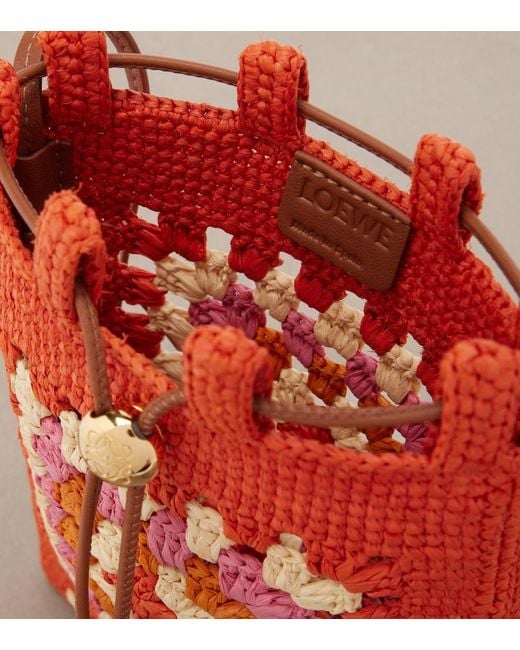 Loewe Red Paula's Ibiza Crochet Raffia Pouch With Strap