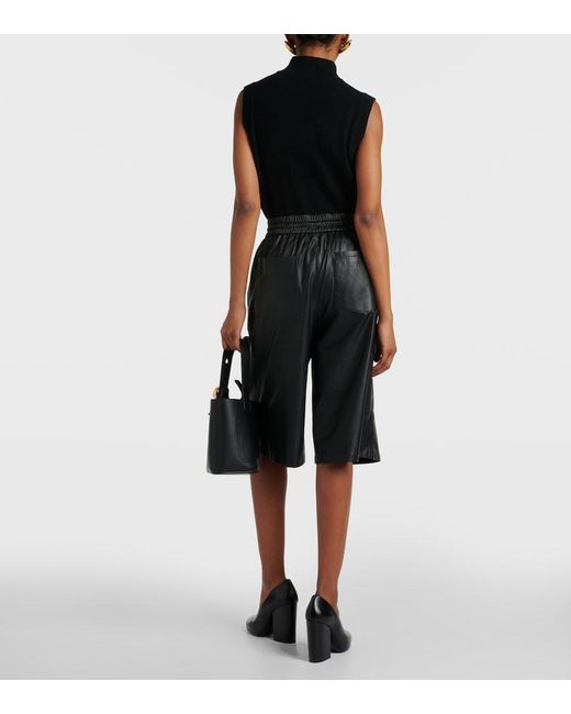 Yves Salomon Black Leather Bermuda Shorts