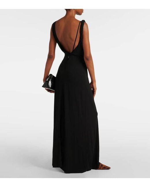 Totême Black Twisted-Strap Draped-Neck Stretch-Woven Midi Dress
