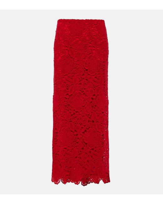 Falda larga de encaje de mezcla de lana Valentino de color Red
