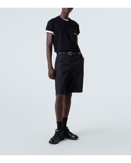 Prada Black Cotton And Re-Nylon Pocket T-Shirt for men