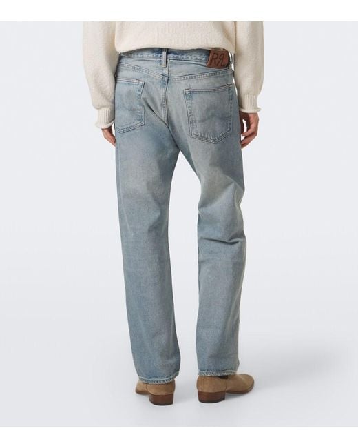 RRL Blue Faded Straight Jeans for men