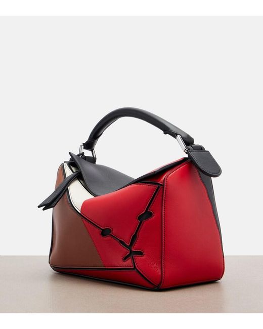 Loewe Red Puzzle Lion Intarsio Small Shoulder Bag