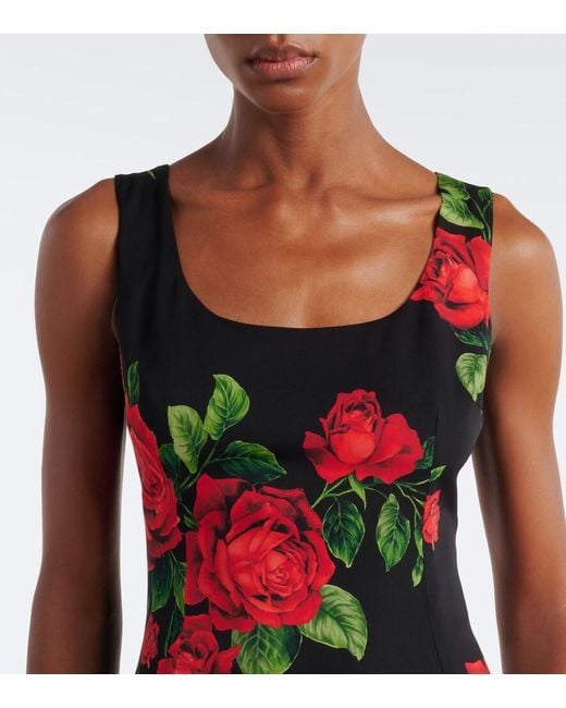 Dolce & Gabbana Red Floral Silk-Blend Midi Dress