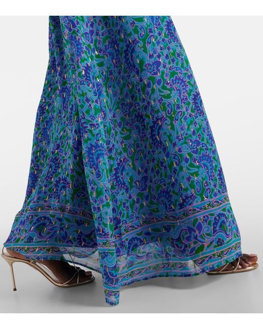Rixo Blue Lenny Printed Cutout Maxi Dress