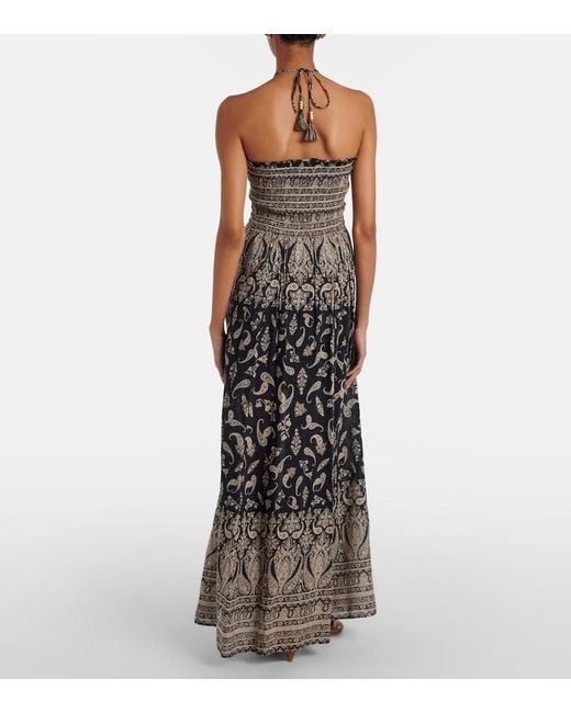 Veronica Beard White Ayanna Paisley Shirred Maxi Dress