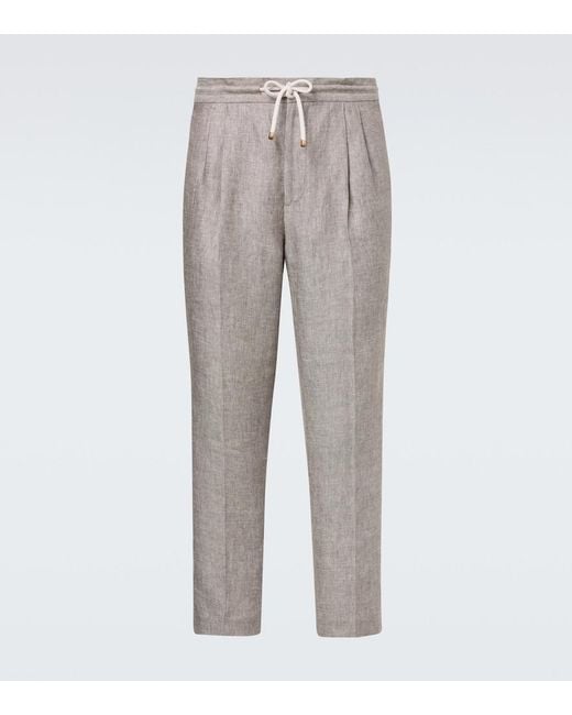 Brunello Cucinelli Gray Hemp And Linen Tapered Pants for men