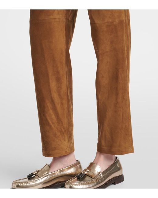 Brunello Cucinelli Brown Suede Straight Pants