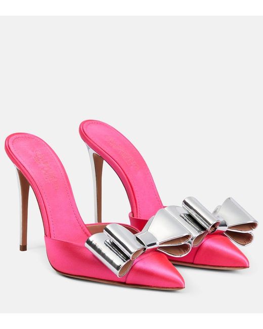 Giambattista Valli Pink Pop-bow Embellished Satin Mules