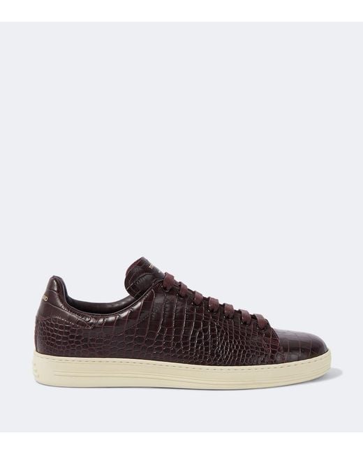 Tom Ford Brown Warwick Croc-Effect Leather Sneakers for men