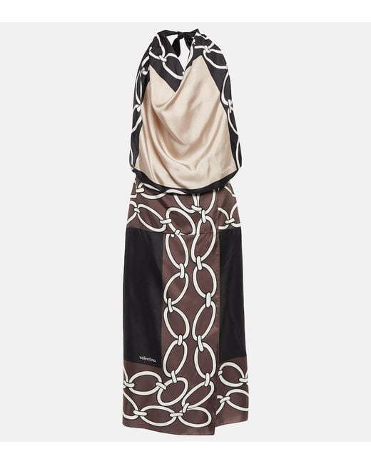 Valentino White Printed Silk Midi Dress