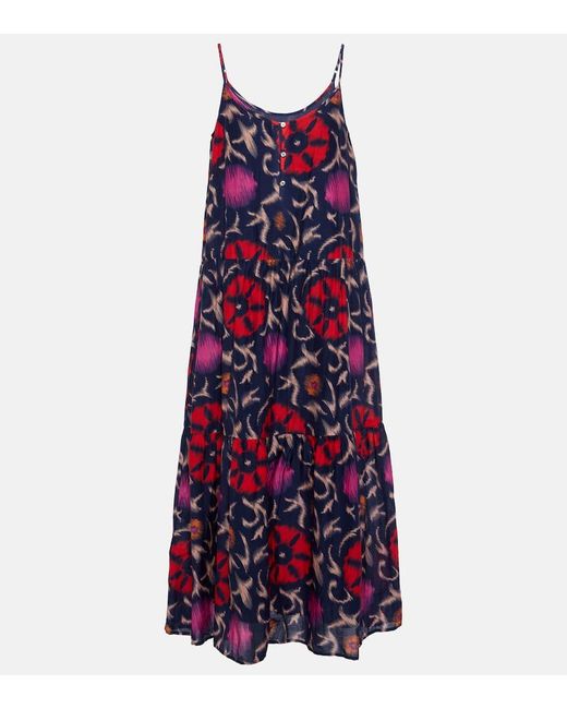 Velvet Purple Kate Printed Cotton And Silk Maxi Dress