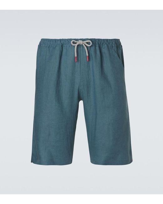 Kiton Blue Linen Shorts for men