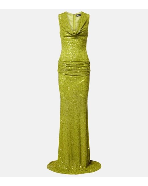 David Koma Green Sequined Draped Gown