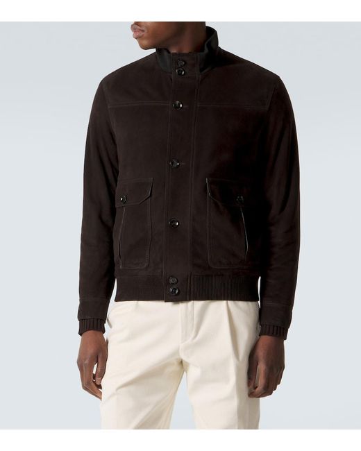 Brioni Black Suede Bomber Jacket for men