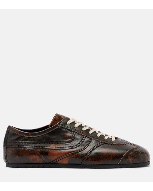 Dries Van Noten Brown Distressed Leather Sneakers