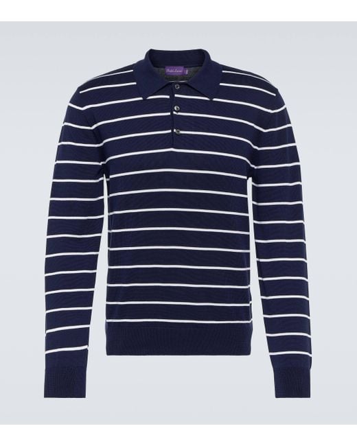 Polo raye en coton Ralph Lauren Purple Label pour homme en coloris Blue