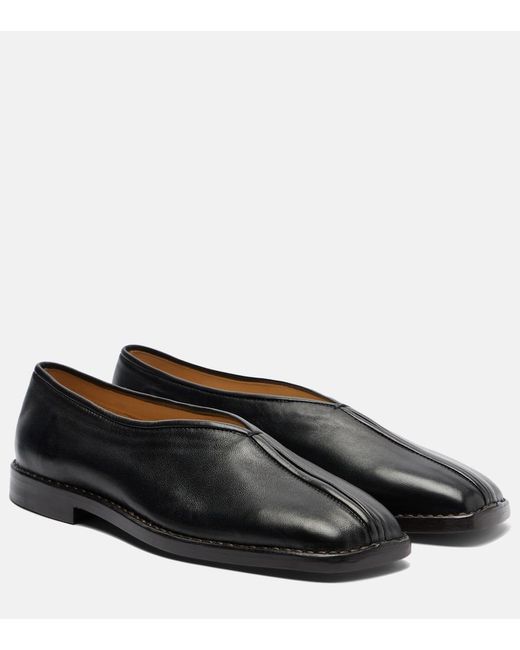 Lemaire Black Piped Leather Slip-On Shoes