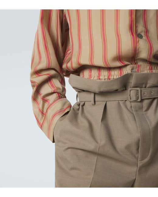 Saint Laurent Brown Striped Twill Shorts for men