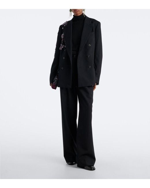 Dries Van Noten Black Embellished Double-Breasted Wool Blazer