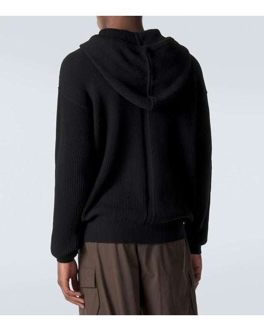 Rick Owens Black Ribbed-Knit Virgin Wool Hoodie for men
