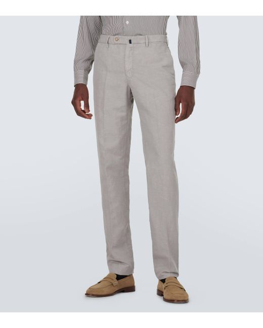 Incotex Gray Linen And Cotton Slim Pants for men