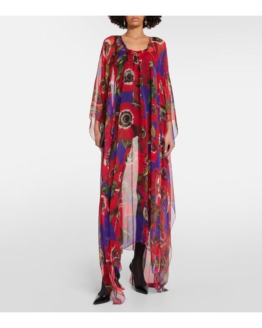 Dolce & Gabbana Red Anemone Silk Chiffon Kaftan